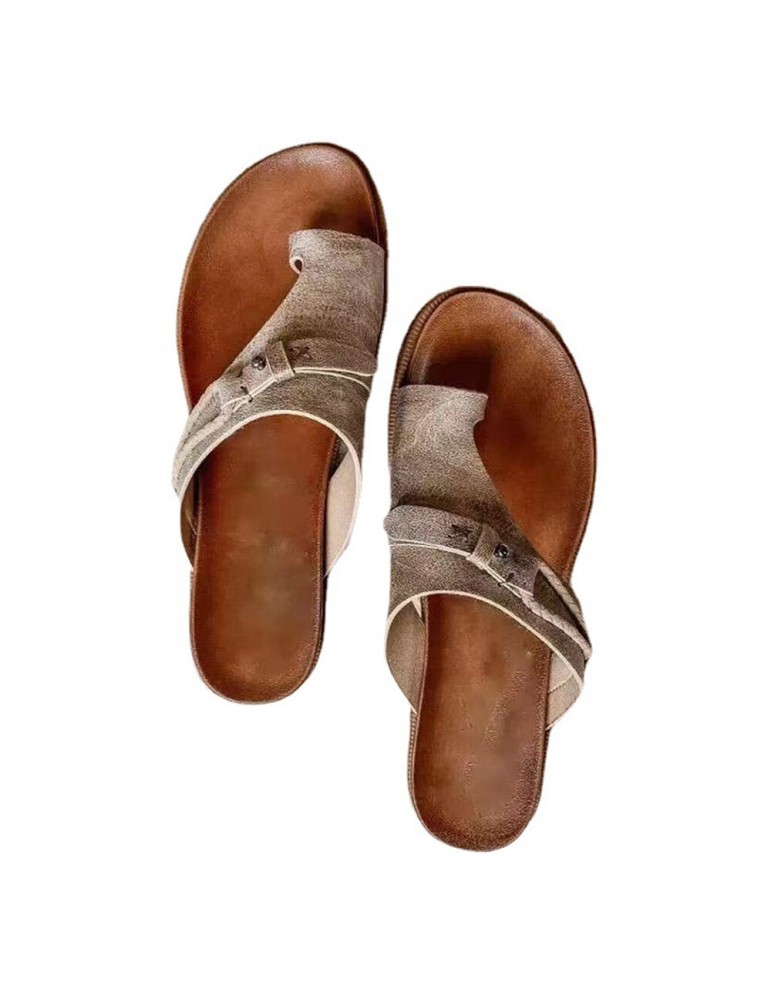 Women Vintage Rivet Woven Laces Solid Clip Toe Flat Casual Slippers