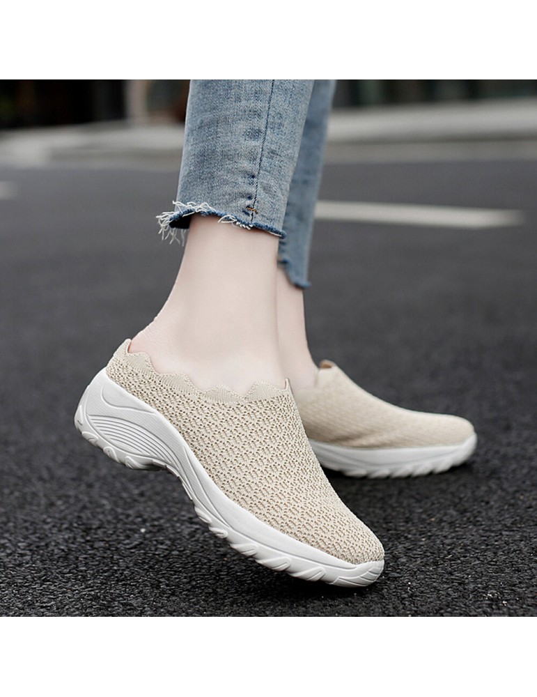 Women Mesh Solid Color Platform Backless Shoes